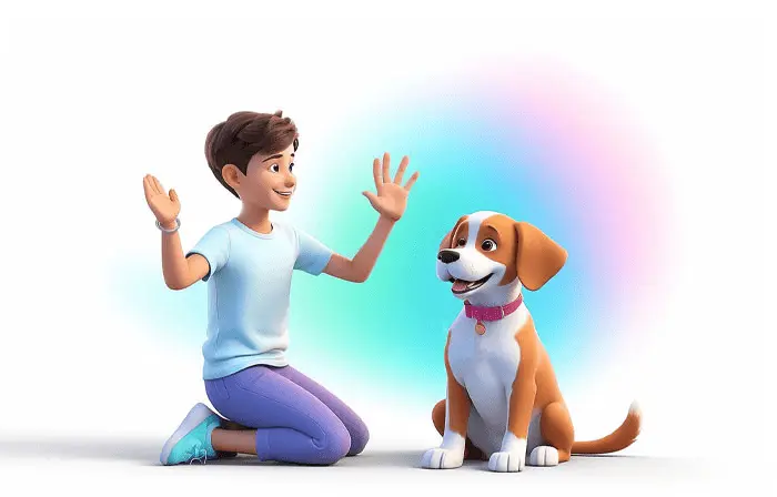 Best 3D Illustration of a Cartoon Character Featuring a Boy Training His Dog image